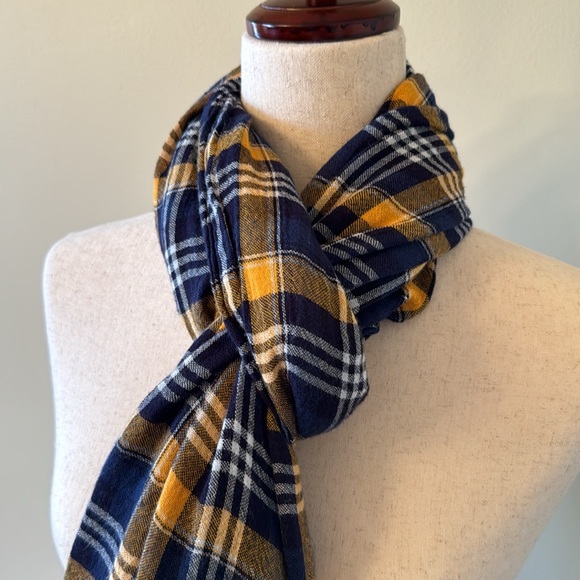 Gap Navy White and Golden Yellow Plaid Scarf - Picture 2 of 6